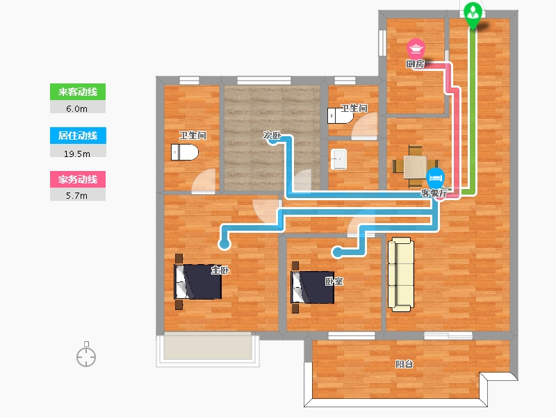 陕西省-西安市-保利和光尘樾二期24号楼C户型120m²-96.00-户型库-动静线