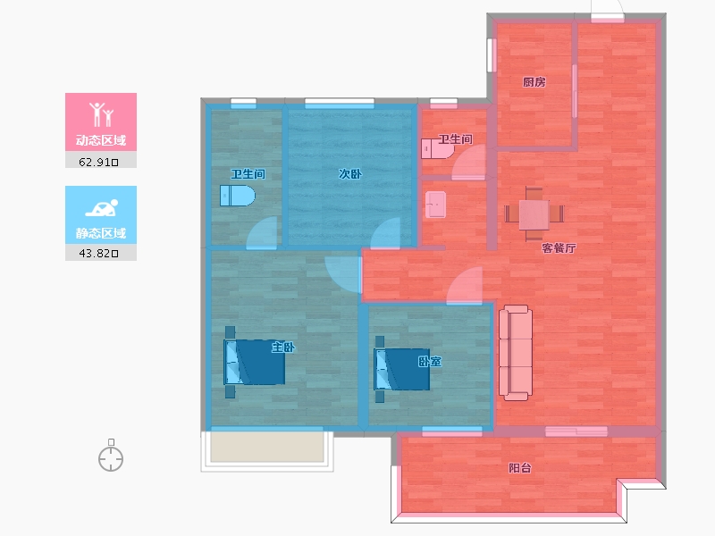 陕西省-西安市-保利和光尘樾二期24号楼C户型120m²-96.00-户型库-动静分区