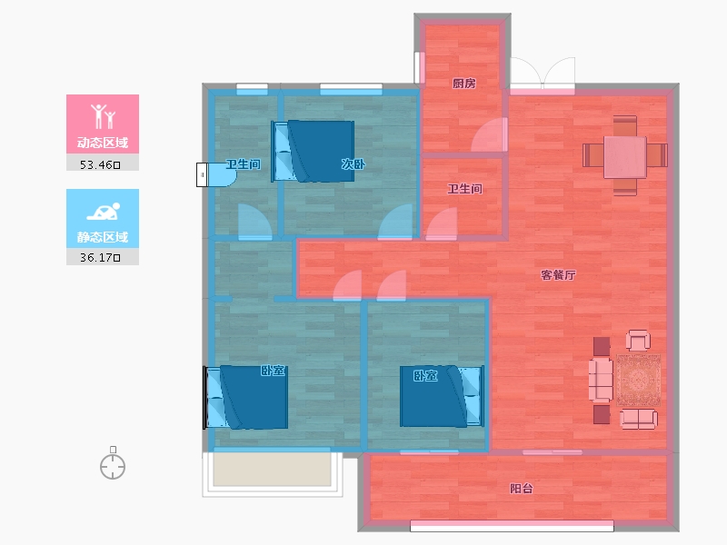 陕西省-西安市-沣水云岭6,8,3,5号楼110㎡-81.61-户型库-动静分区