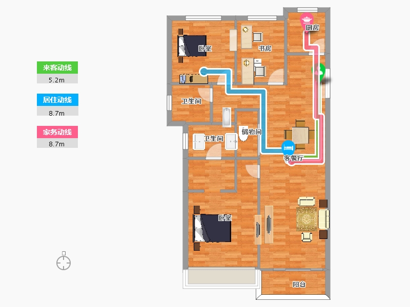 陕西省-西安市-沣水云岭6号楼,8号楼,1号楼128㎡-92.58-户型库-动静线