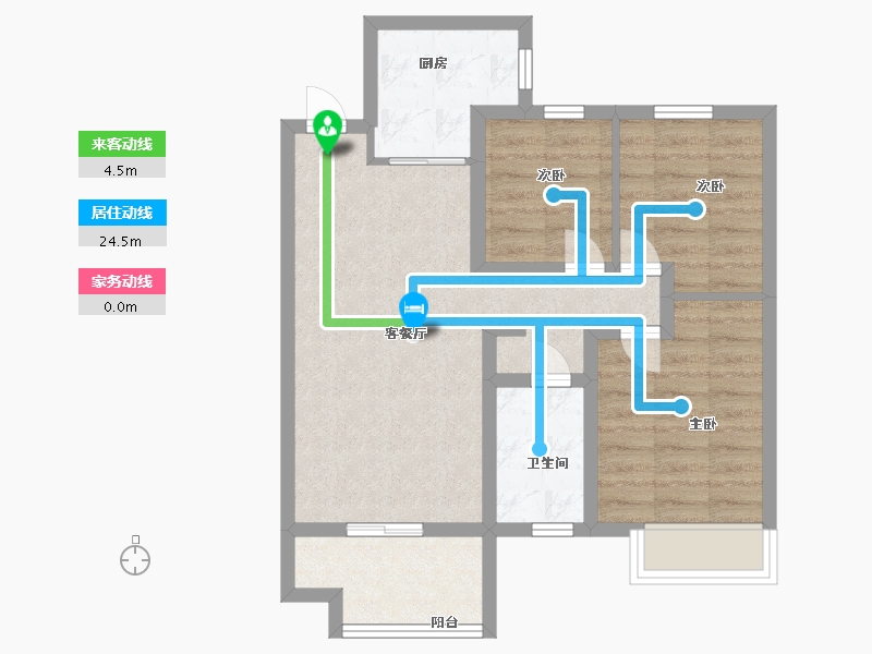 陕西省-西安市-雅居乐湖居笔记玖著户型G区2号楼95m²-64.06-户型库-动静线