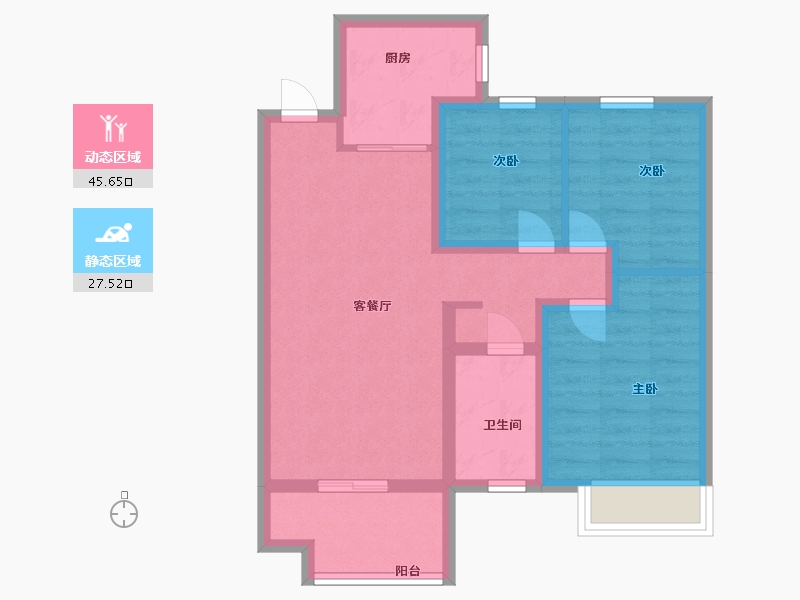 陕西省-西安市-雅居乐湖居笔记玖著户型G区2号楼95m²-64.06-户型库-动静分区