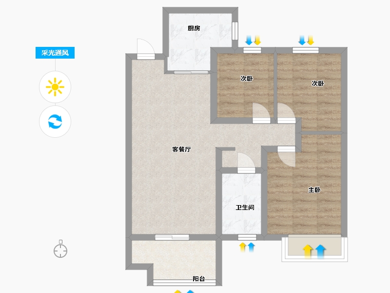 陕西省-西安市-雅居乐湖居笔记玖著户型G区2号楼95m²-64.06-户型库-采光通风