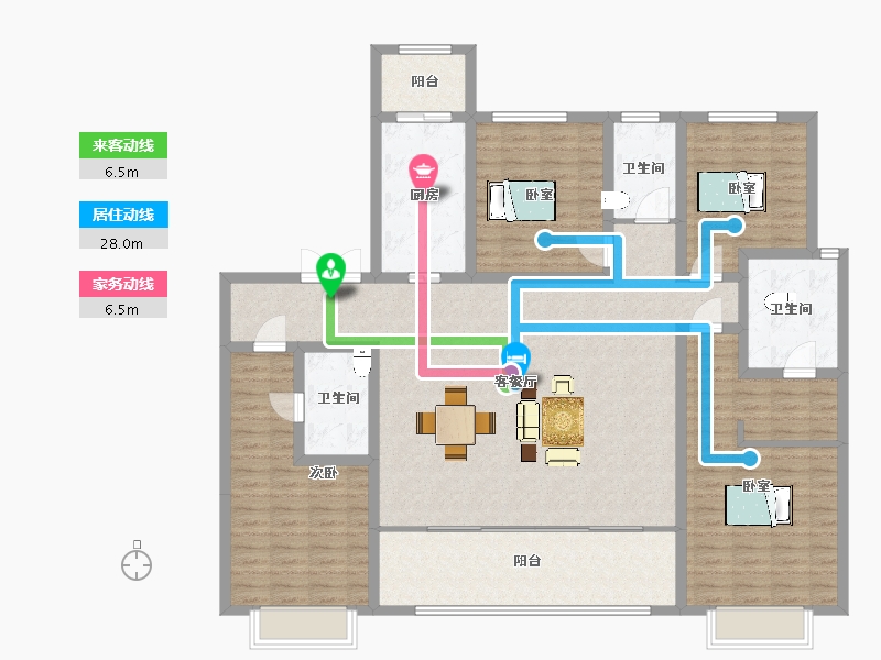 陕西省-西安市-沣华熙城196㎡-157.00-户型库-动静线