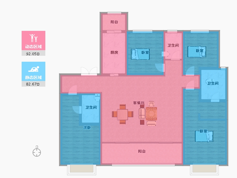 陕西省-西安市-沣华熙城196㎡-157.00-户型库-动静分区