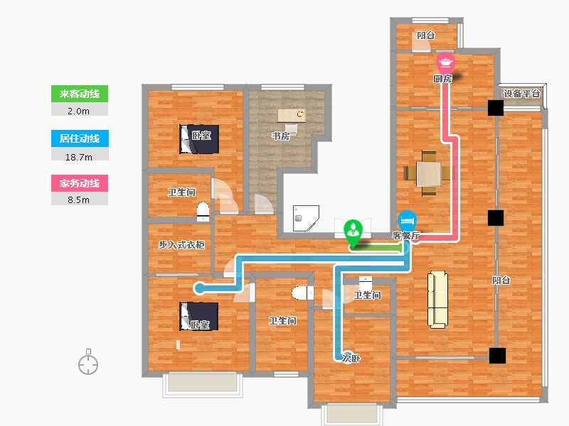 陕西省-西安市-沣华熙城216㎡-174.57-户型库-动静线