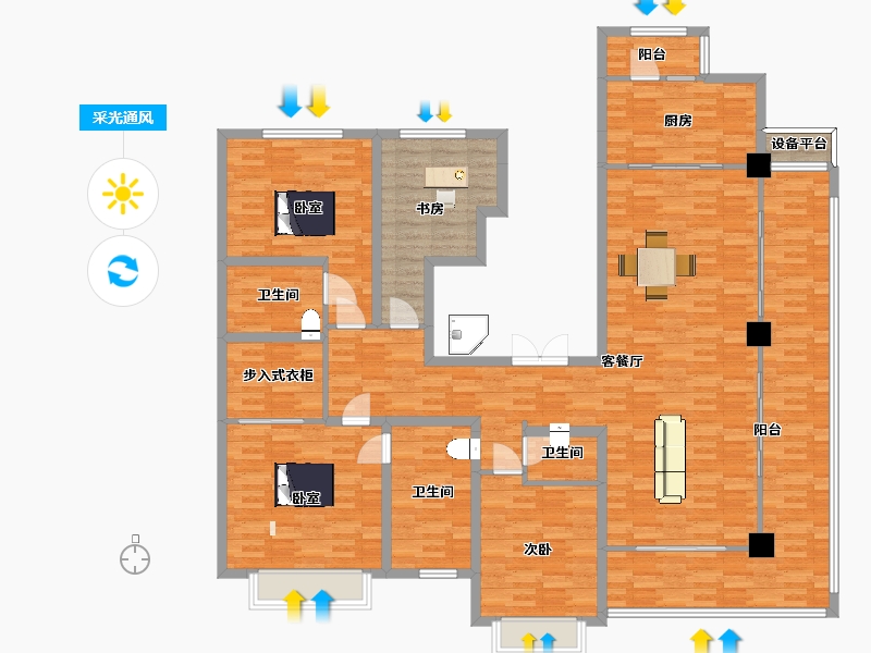 陕西省-西安市-沣华熙城216㎡-174.57-户型库-采光通风