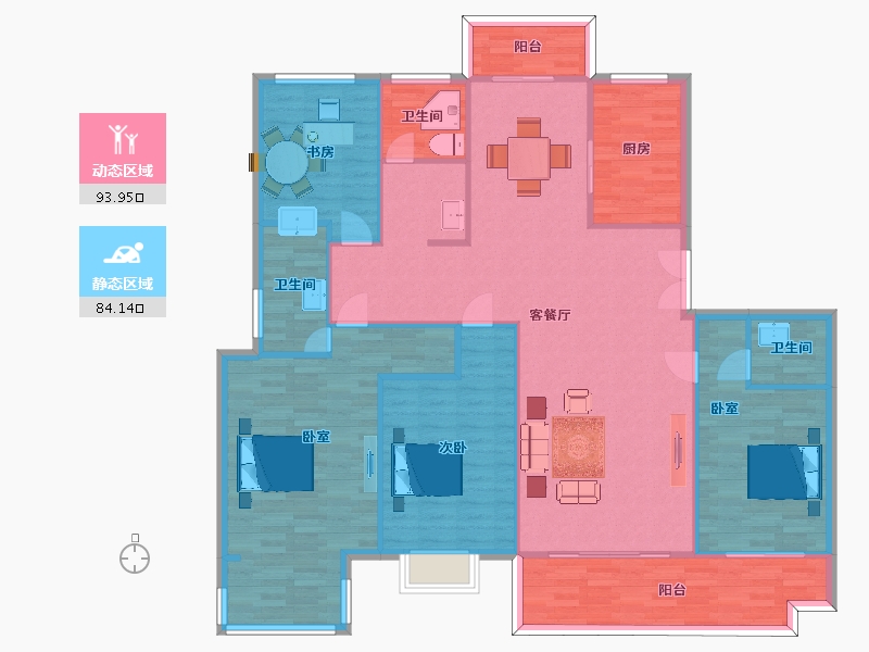 陕西省-西安市-天浩上元郡A1-210㎡-164.84-户型库-动静分区