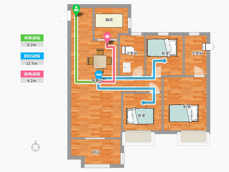 陕西省-西安市-雅居乐湖居笔记璟著户型G区1号楼110m²-79.78-户型库-动静线