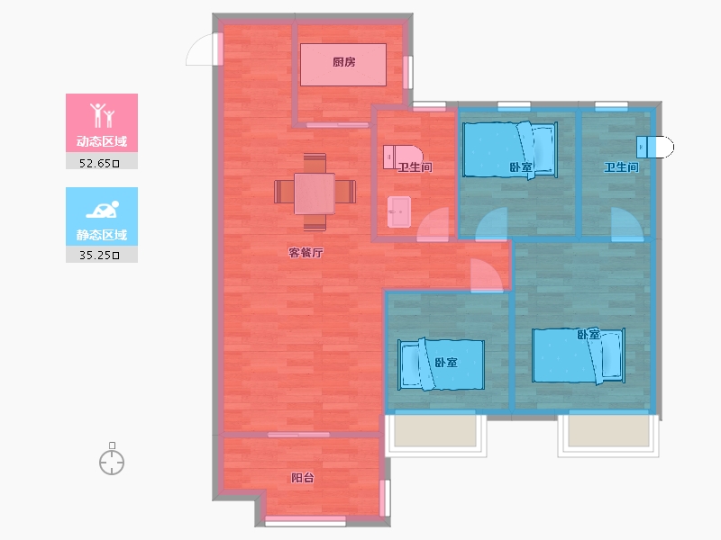 陕西省-西安市-雅居乐湖居笔记璟著户型G区1号楼110m²-79.78-户型库-动静分区