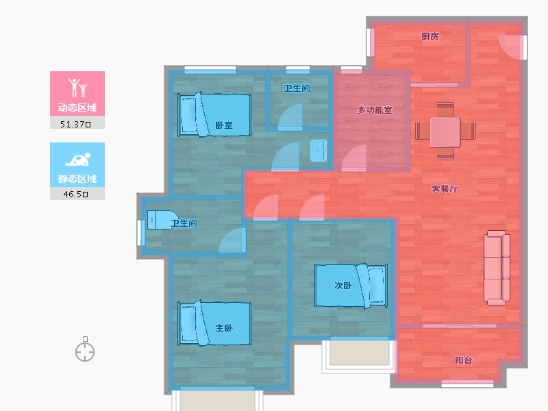 陕西省-西安市-雅居乐湖居笔记珑著户型G区1号楼,G区2号楼130m²-88.14-户型库-动静分区