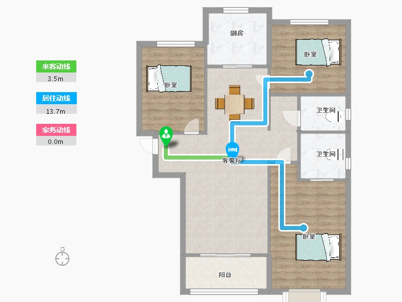 陕西省-西安市-大华锦绣前城三期20号楼,三期23号楼128㎡-93.83-户型库-动静线