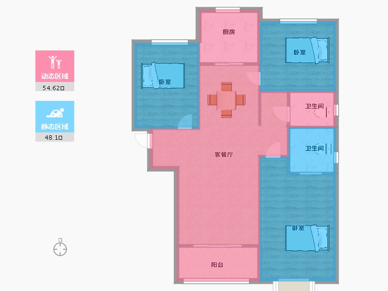 陕西省-西安市-大华锦绣前城三期20号楼,三期23号楼128㎡-93.83-户型库-动静分区