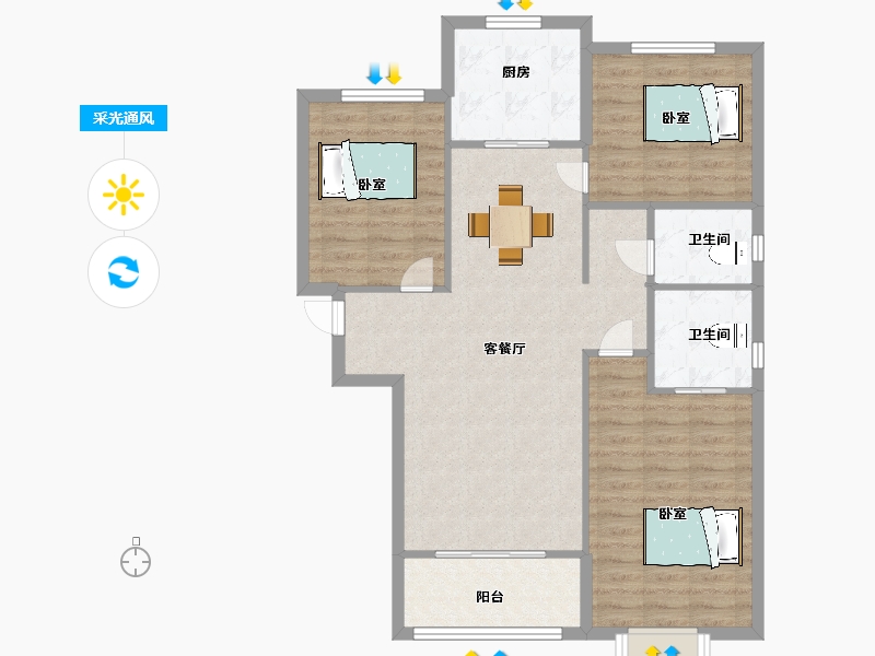 陕西省-西安市-大华锦绣前城三期20号楼,三期23号楼128㎡-93.83-户型库-采光通风