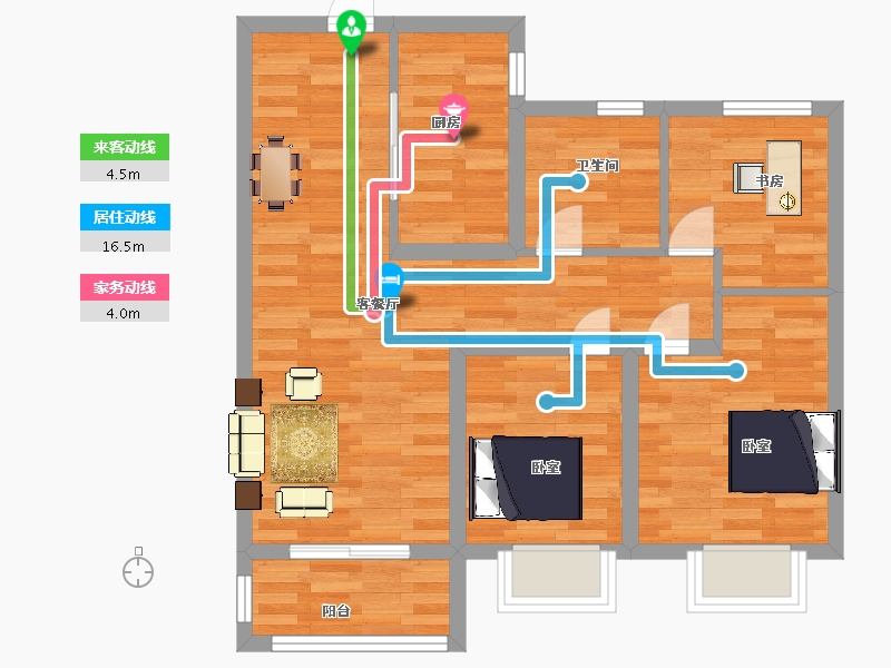 陕西省-西安市-大华锦绣前城三期20号楼,三期23号楼99㎡-67.55-户型库-动静线