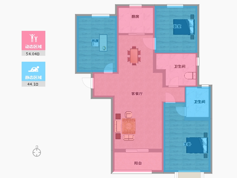 陕西省-西安市-大华锦绣前城三期23号楼120㎡-87.40-户型库-动静分区