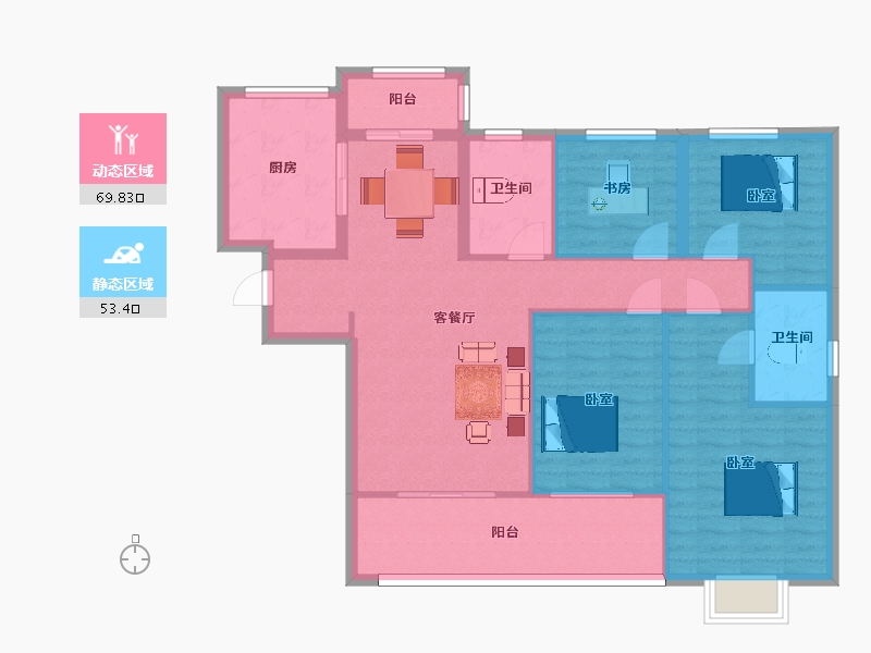 陕西省-西安市-大华锦绣前城三期21号楼144㎡-111.58-户型库-动静分区