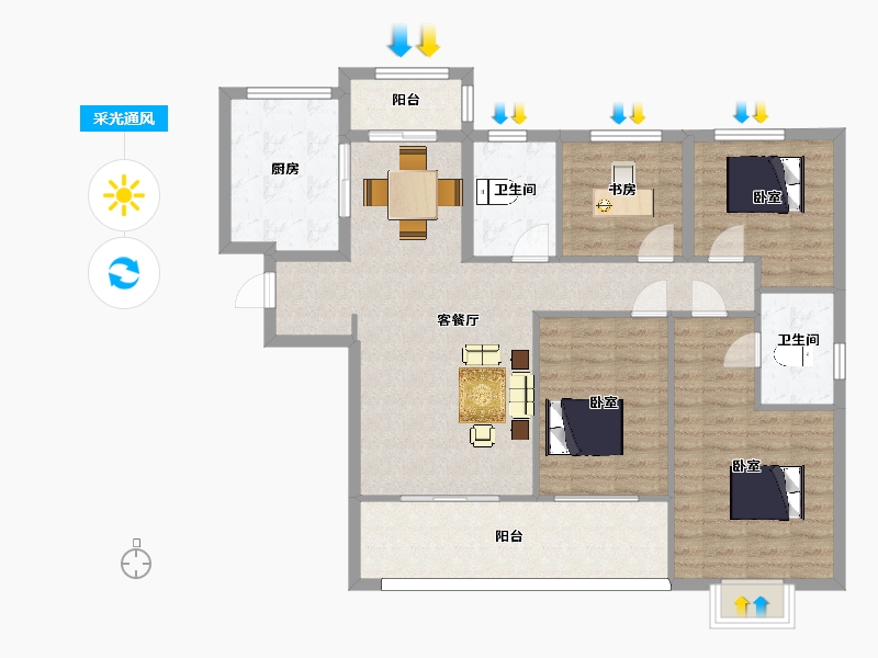 陕西省-西安市-大华锦绣前城三期21号楼144㎡-111.58-户型库-采光通风