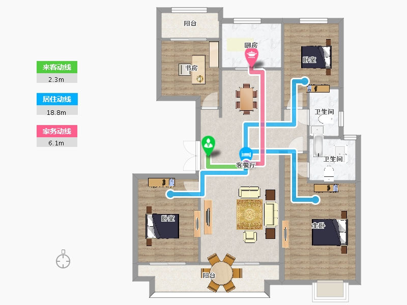 陕西省-西安市-大华锦绣前城143㎡-115.21-户型库-动静线