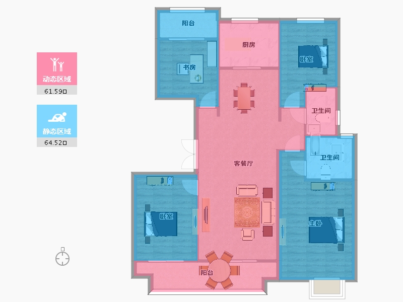 陕西省-西安市-大华锦绣前城143㎡-115.21-户型库-动静分区