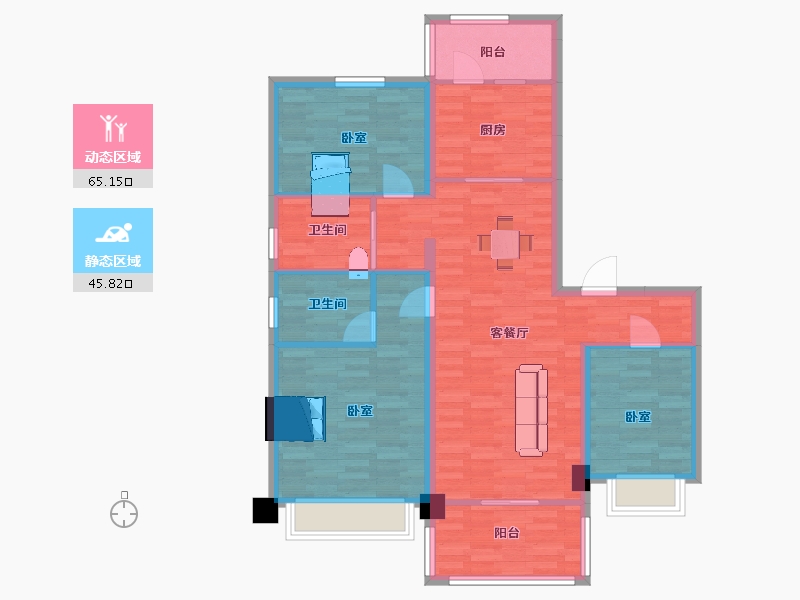 陕西省-西安市-碧桂园国湖15号楼,13号楼,17号楼125㎡-99.70-户型库-动静分区