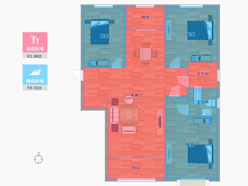 陕西省-西安市-天浩上元郡19号楼136㎡-108.50-户型库-动静分区