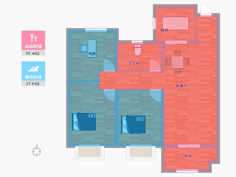 陕西省-西安市-阳光城文澜府1，8号楼104m²-83.19-户型库-动静分区