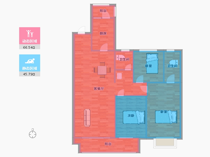 陕西省-西安市-黄冈学府城南区1号楼,南区4号楼132㎡-103.33-户型库-动静分区