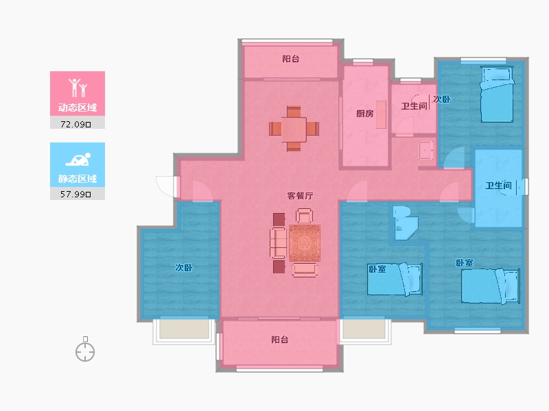 陕西省-西安市-黄冈学府城北区二期7号楼150㎡-119.10-户型库-动静分区