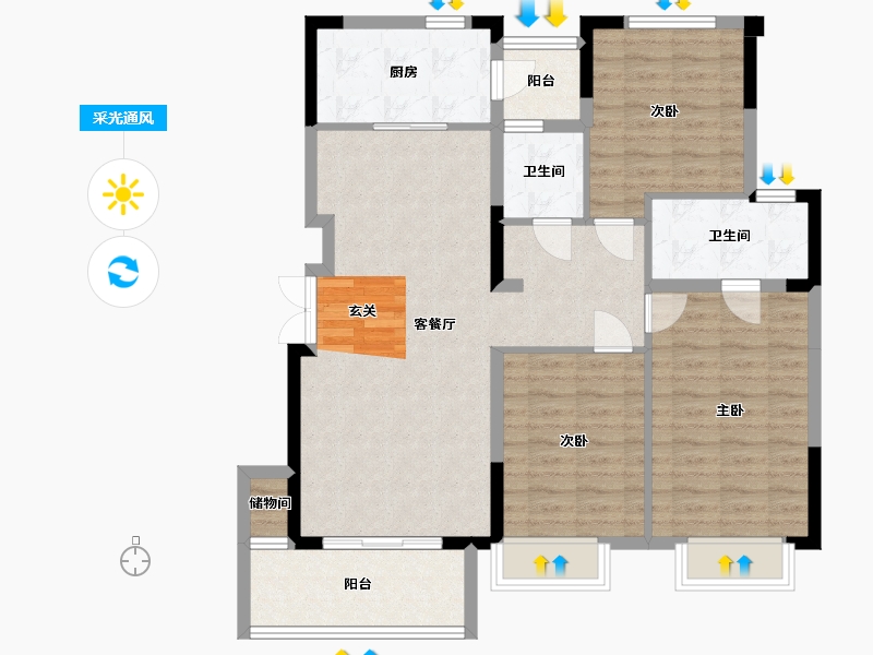 四川省-成都市-中铁城鉴湖栖郡-100.69-户型库-采光通风