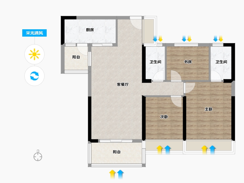 广西壮族自治区-贺州市-碧桂园-88.09-户型库-采光通风