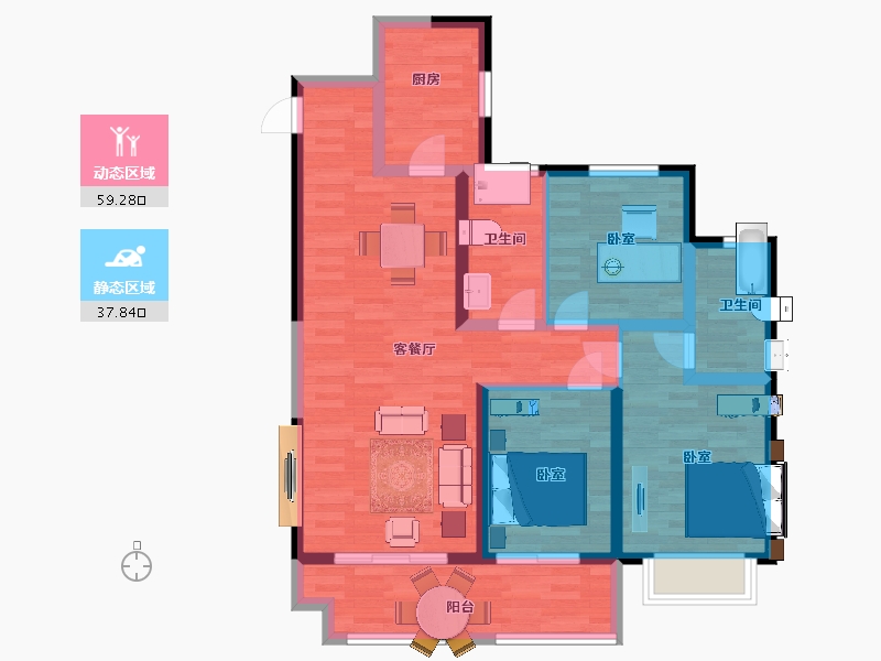 陕西省-西安市-新城悦隽公园里1,2,4,5号楼120㎡-86.01-户型库-动静分区