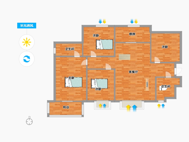 陕西省-西安市-白桦林家愿6号楼146㎡-117.00-户型库-采光通风