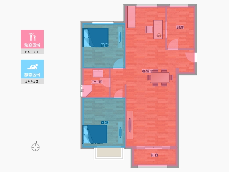 陕西省-西安市-隆基泰和万和郡17号楼102㎡-81.60-户型库-动静分区