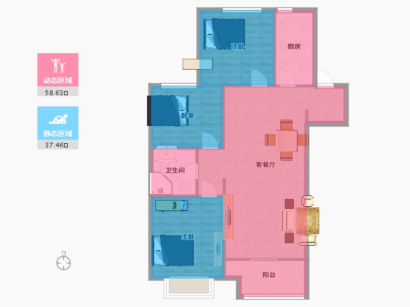 陕西省-西安市-隆基泰和万和郡5号楼110㎡-87.90-户型库-动静分区