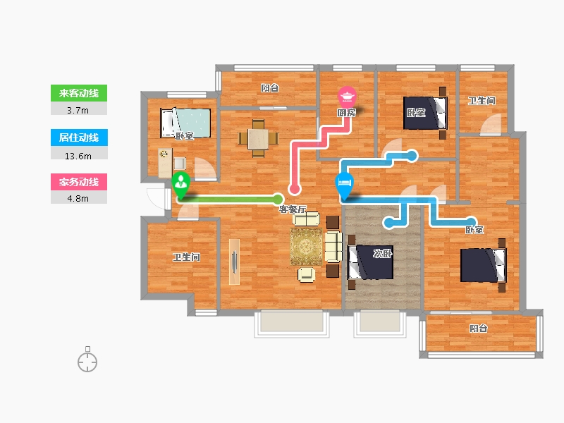 陕西省-西安市-白桦林家愿6号楼156㎡-124.99-户型库-动静线