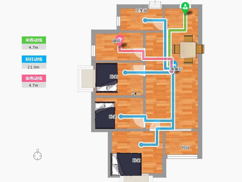 陕西省-西安市-逸景佲园2号楼91㎡-69.83-户型库-动静线