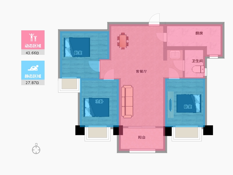 陕西省-西安市-逸景佲园1号楼95㎡-62.99-户型库-动静分区