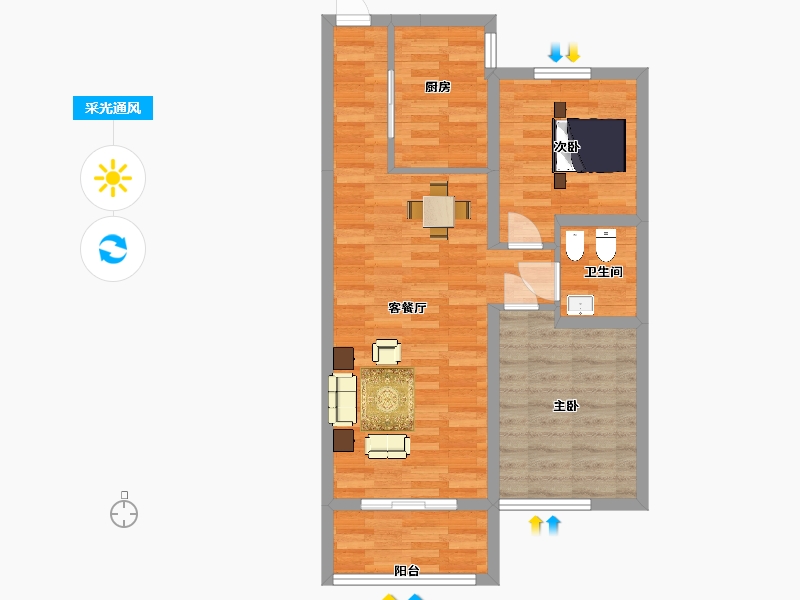 陕西省-西安市-嘉园蓝湖九郡36号楼,37号楼94㎡-66.32-户型库-采光通风