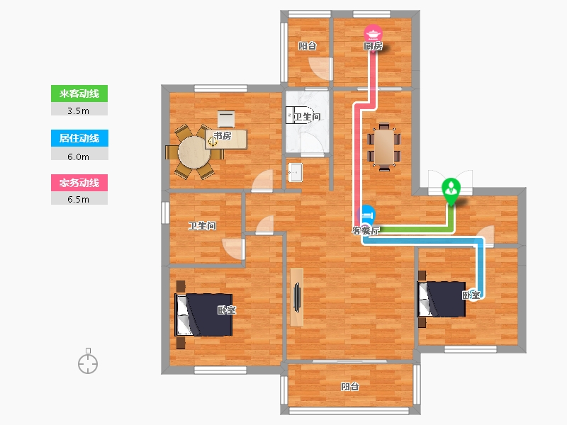 陕西省-西安市-中远白鹿汀洲130㎡-103.99-户型库-动静线