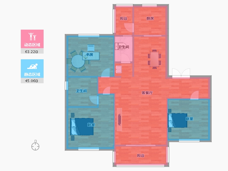 陕西省-西安市-中远白鹿汀洲130㎡-103.99-户型库-动静分区