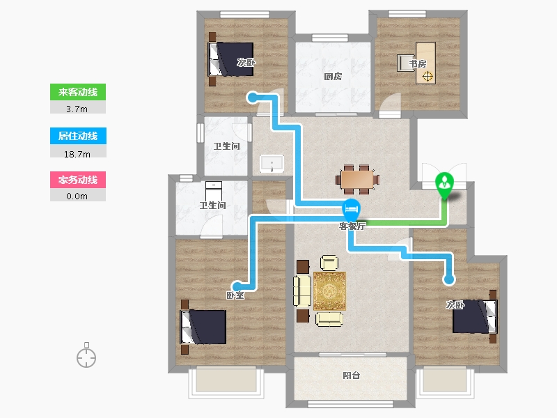 陕西省-西安市-金地格林云上1,2,3,5,6,7号楼130㎡-101.32-户型库-动静线