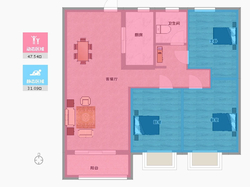 陕西省-西安市-金地格林云上17号楼,16号楼100㎡-70.54-户型库-动静分区