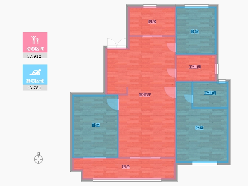 陕西省-西安市-中天诚品129㎡-93.38-户型库-动静分区