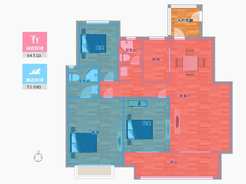 陕西省-西安市-力高宝格丽天悦华府7号楼,54号楼133㎡-110.91-户型库-动静分区