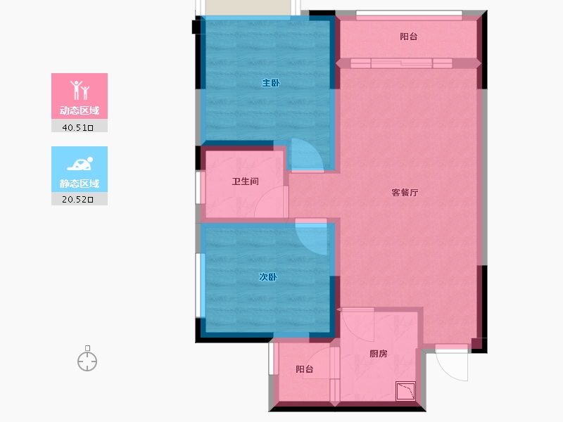 四川省-成都市-春熙悦州B2户型72㎡-53.14-户型库-动静分区