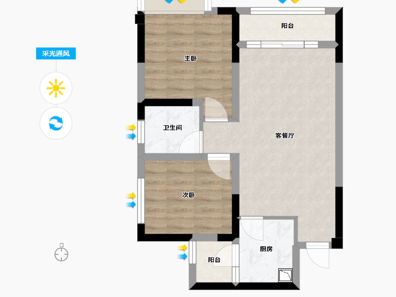 四川省-成都市-春熙悦州B2户型72㎡-53.14-户型库-采光通风