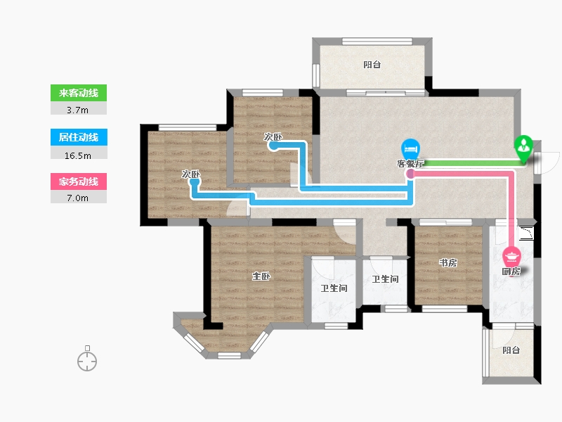 四川省-成都市-海德花园E2户型122m²-95.69-户型库-动静线