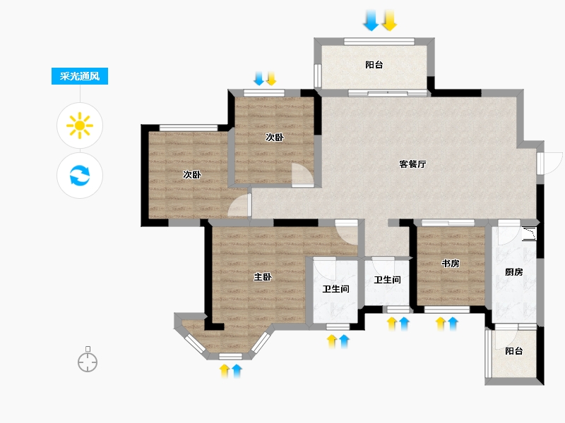 四川省-成都市-海德花园E2户型122m²-95.69-户型库-采光通风