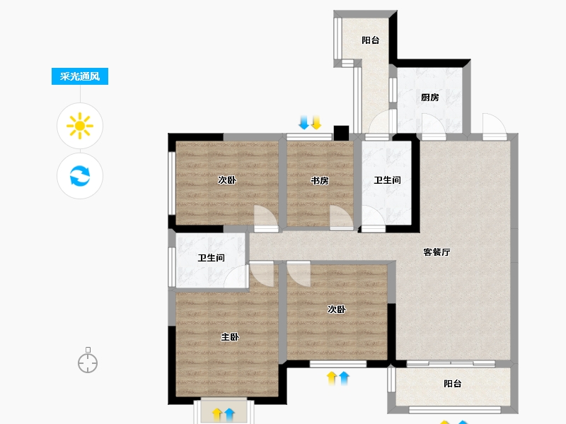 四川省-成都市-海德花园E4户型120m²-91.71-户型库-采光通风